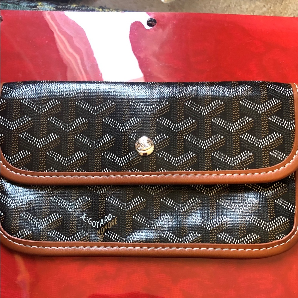 Goyard Black and Brown Continental Wallet with Chevron Motif